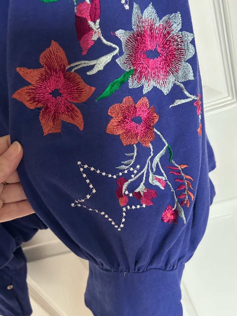 Free People Navy Blue Embroidered Cutout-Back Tunic - Picture 4 of 9